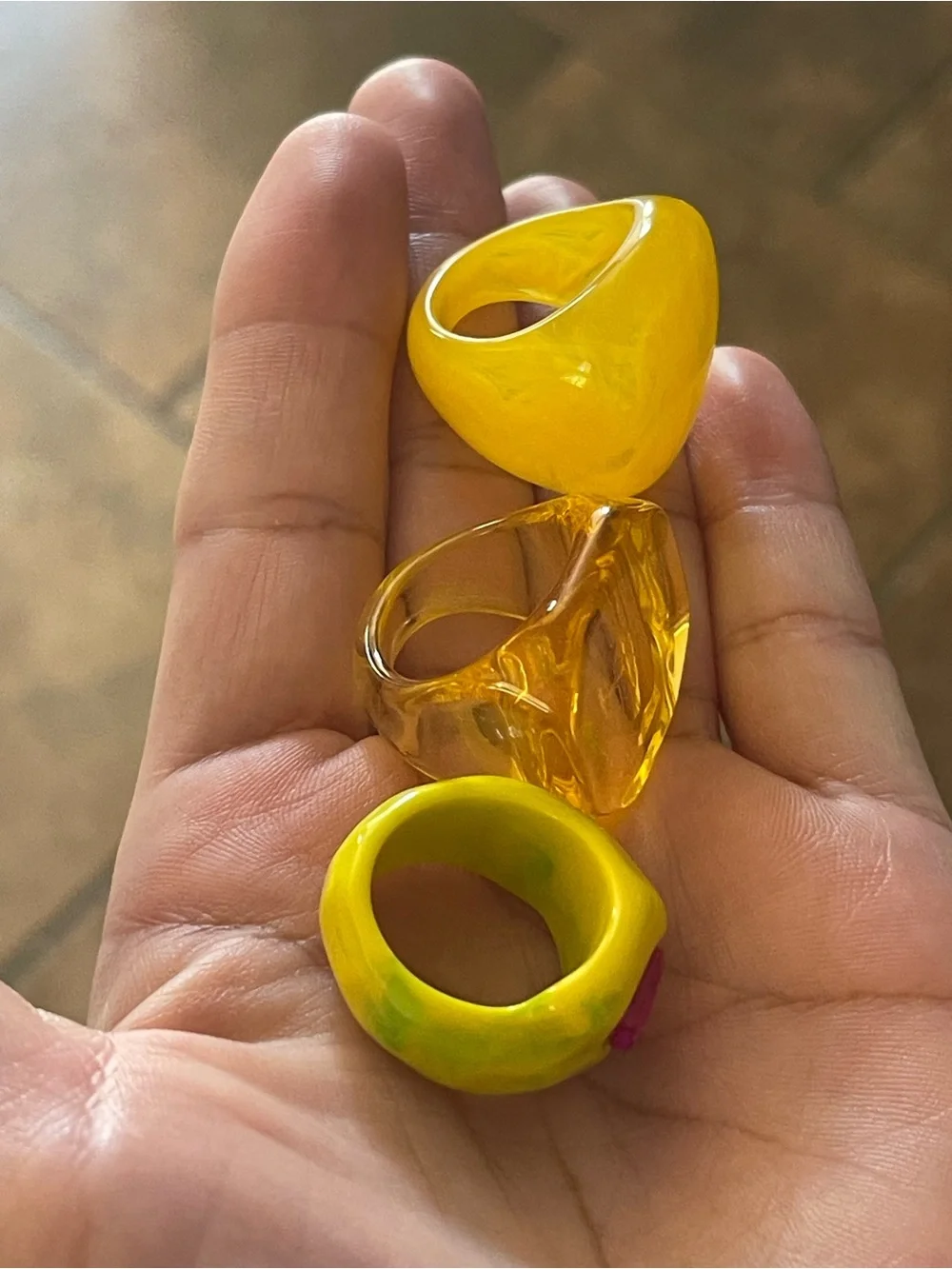 Yellow Resin Statement Rings(3pcs)